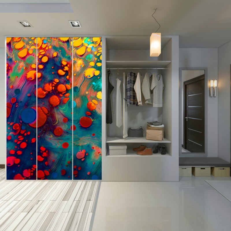 Schrankaufkleber lebendige türkis-orange marmorierte kunst – Wallnifity®