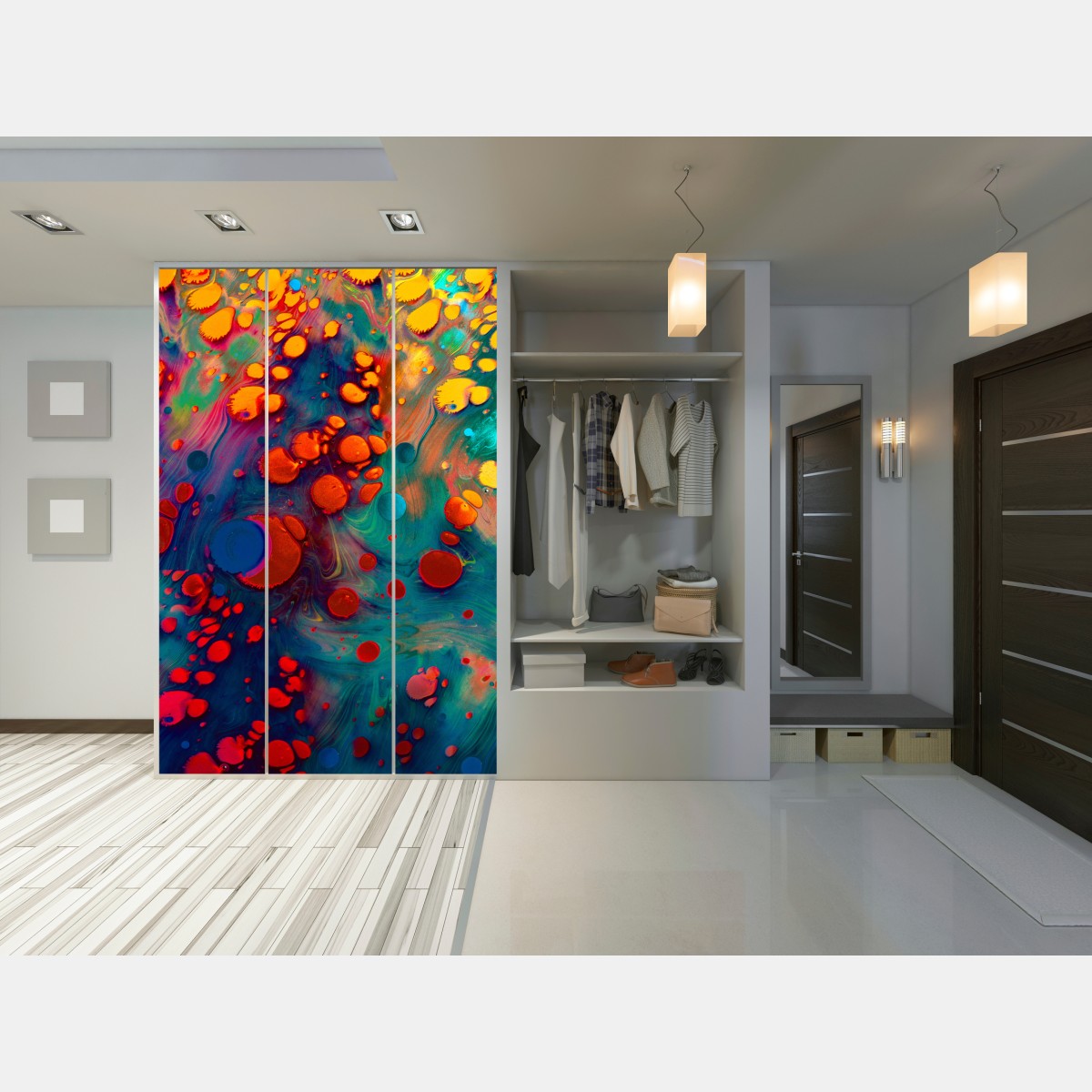 Schrankaufkleber lebendige türkis-orange marmorierte kunst – Wallnifity®