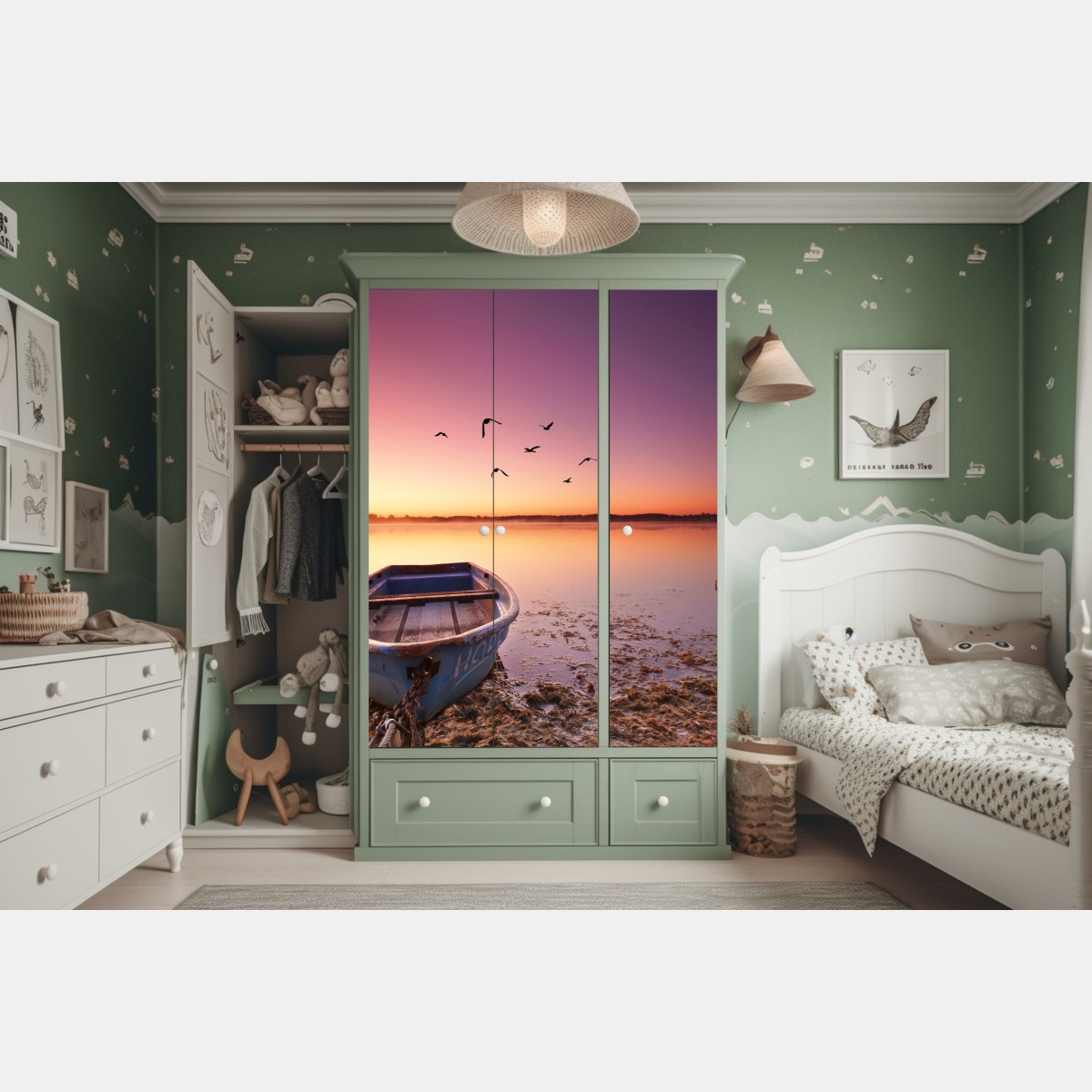 Schrankaufkleber friedliche bootsstimmung im abendlicht – Wallnifity® Schrankaufkleber friedliche bootsstimmung im abendlicht – Wallnifity®