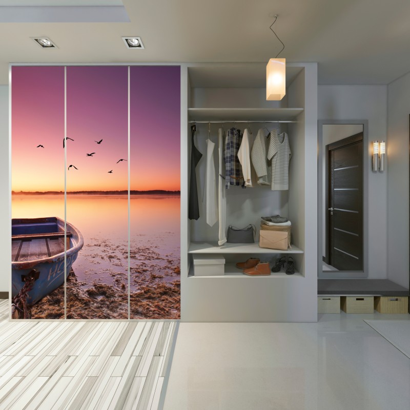 Schrankaufkleber friedliche bootsstimmung im abendlicht – Wallnifity® Schrankaufkleber friedliche bootsstimmung im abendlicht – Wallnifity®