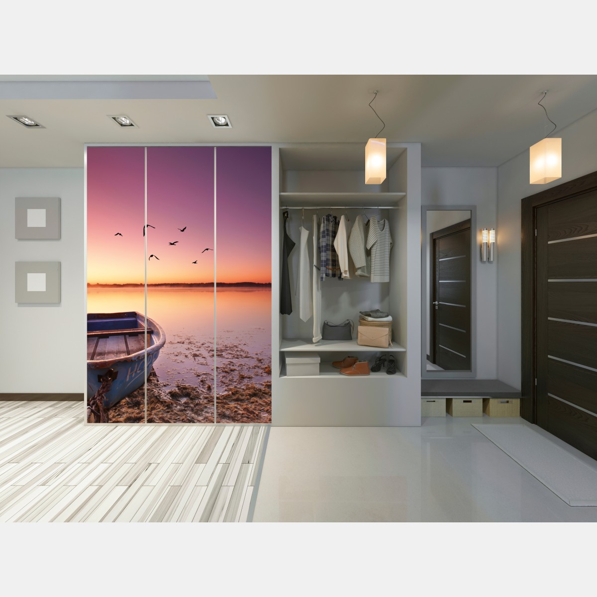 Schrankaufkleber friedliche bootsstimmung im abendlicht – Wallnifity® Schrankaufkleber friedliche bootsstimmung im abendlicht – Wallnifity®