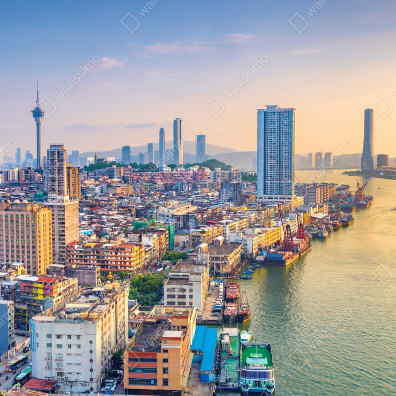 Schrankaufkleber Macau skyline bei sonnenuntergang – Wallnifity® Schrankaufkleber Macau skyline bei sonnenuntergang – Wallnifity®