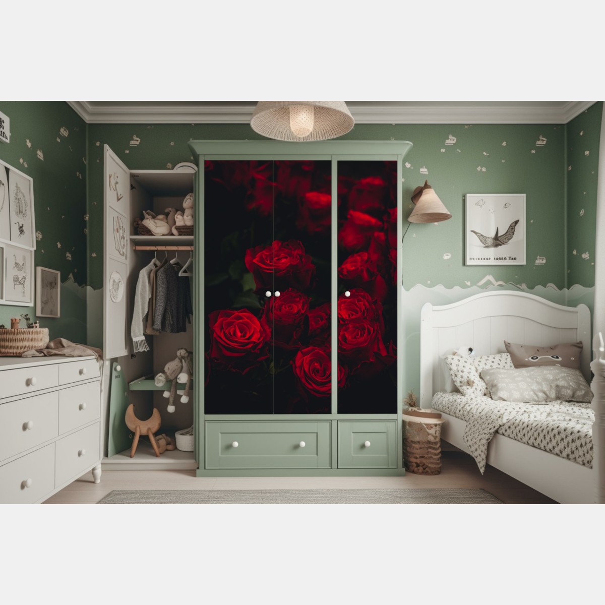 Schrankaufkleber dunkler rosenstrauß – Wallnifity®