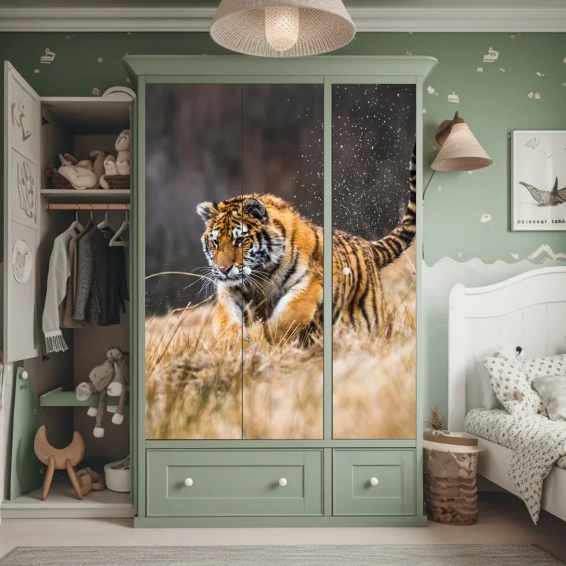 Schrankaufkleber sibirischer tiger in bewegung – Wallnifity® Schrankaufkleber sibirischer tiger in bewegung – Wallnifity®