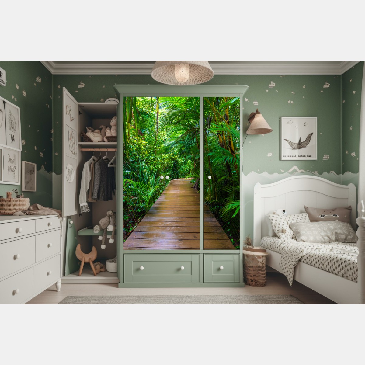 Schrankaufkleber mangrovensteg durch üppigen grünen dschungel – Wallnifity® Schrankaufkleber mangrovensteg durch üppigen grünen dschungel – Wallnifity®