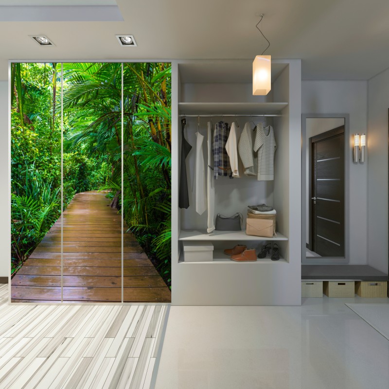 Schrankaufkleber mangrovensteg durch üppigen grünen dschungel – Wallnifity® Schrankaufkleber mangrovensteg durch üppigen grünen dschungel – Wallnifity®