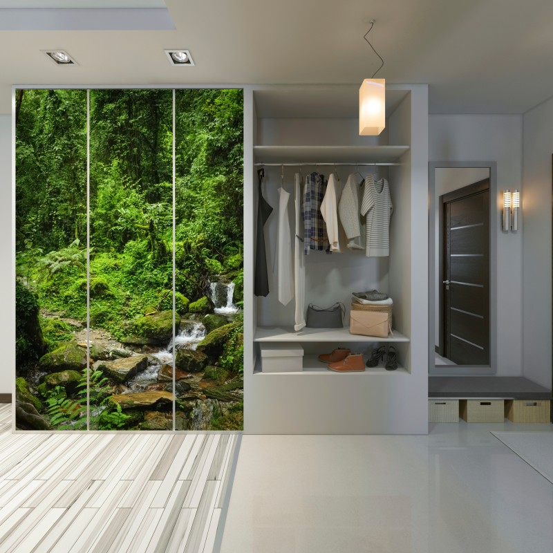Schrankaufkleber üppiger grüner waldwasserfall – Wallnifity® Schrankaufkleber üppiger grüner waldwasserfall – Wallnifity®