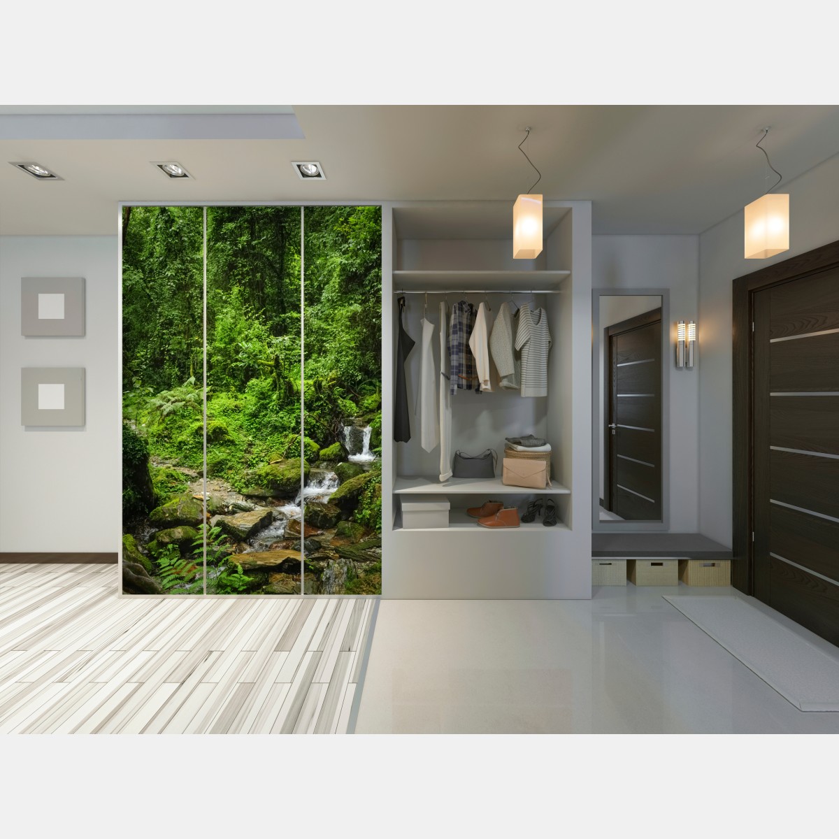 Schrankaufkleber üppiger grüner waldwasserfall – Wallnifity® Schrankaufkleber üppiger grüner waldwasserfall – Wallnifity®