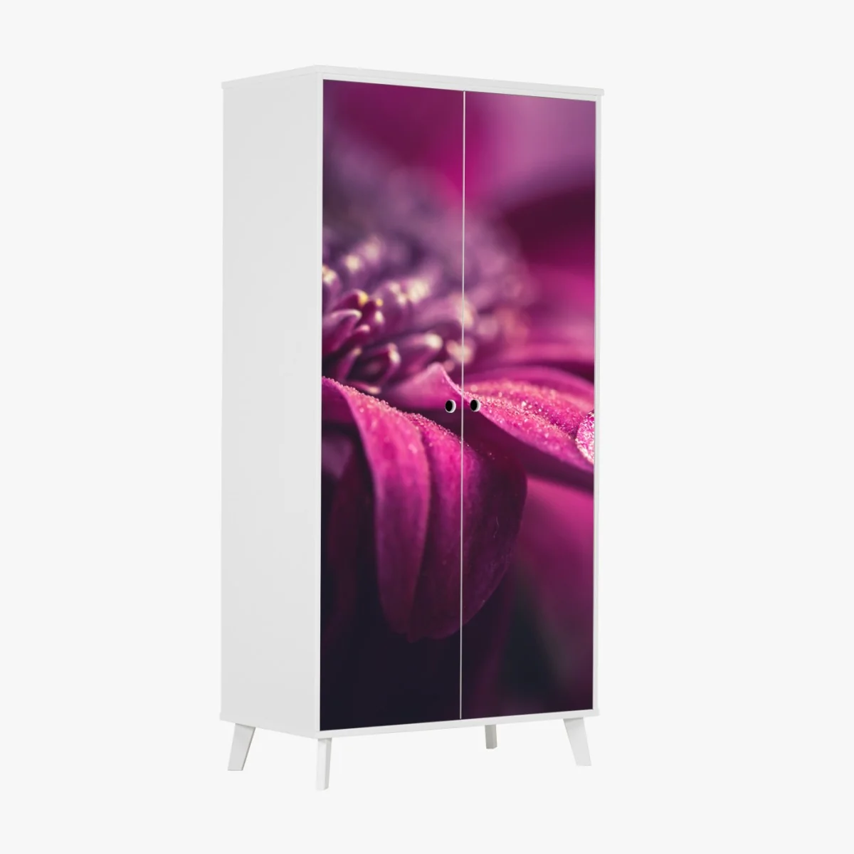 Schrankaufkleber lila makroblüte mit tautropfen – Wallnifity® Schrankaufkleber lila makroblüte mit tautropfen – Wallnifity®