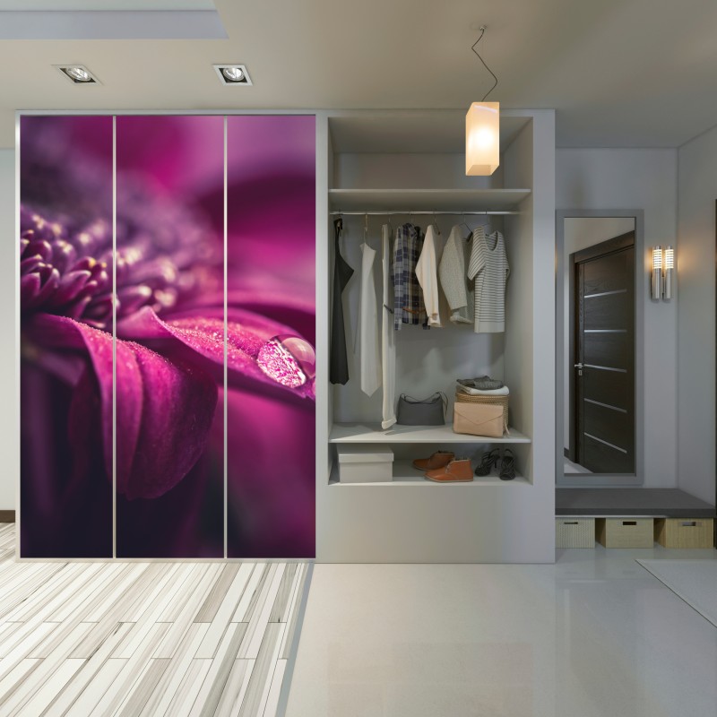 Schrankaufkleber lila makroblüte mit tautropfen – Wallnifity® Schrankaufkleber lila makroblüte mit tautropfen – Wallnifity®