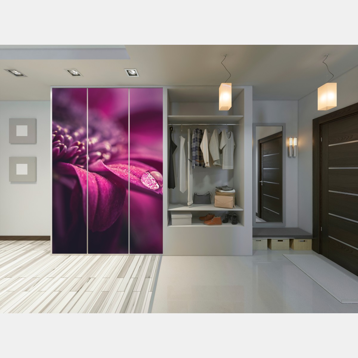 Schrankaufkleber lila makroblüte mit tautropfen – Wallnifity® Schrankaufkleber lila makroblüte mit tautropfen – Wallnifity®