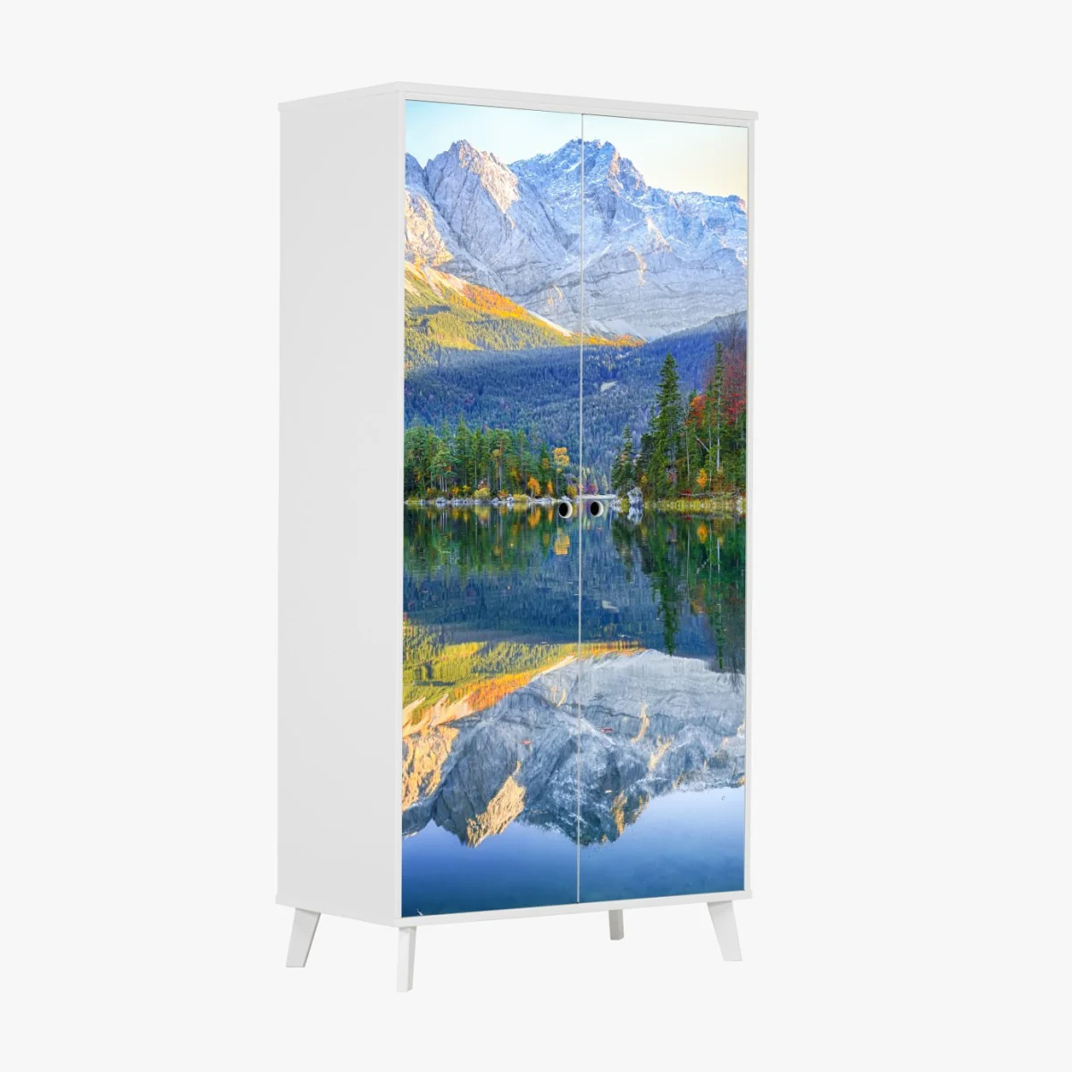 Schrankaufkleber herbstliche spiegelung am Eibsee bei Zugspitze – Wallnifity® Schrankaufkleber herbstliche spiegelung am Eibsee bei Zugspitze – Wallnifity®