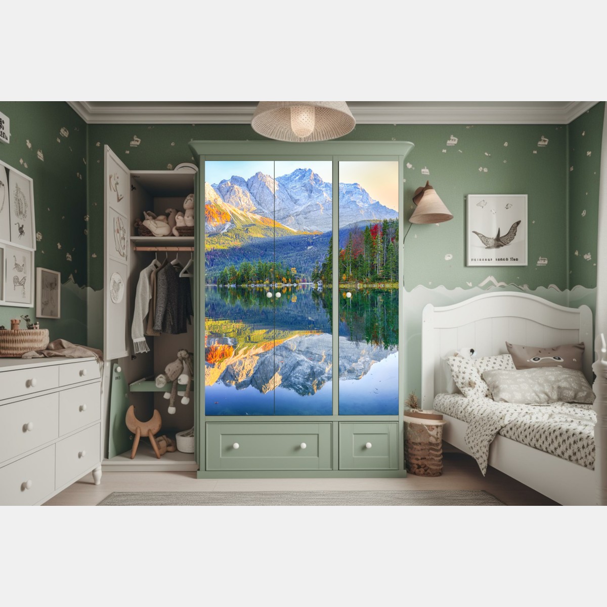 Schrankaufkleber herbstliche spiegelung am Eibsee bei Zugspitze – Wallnifity® Schrankaufkleber herbstliche spiegelung am Eibsee bei Zugspitze – Wallnifity®