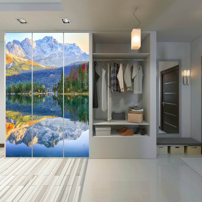 Schrankaufkleber herbstliche spiegelung am Eibsee bei Zugspitze – Wallnifity® Schrankaufkleber herbstliche spiegelung am Eibsee bei Zugspitze – Wallnifity®