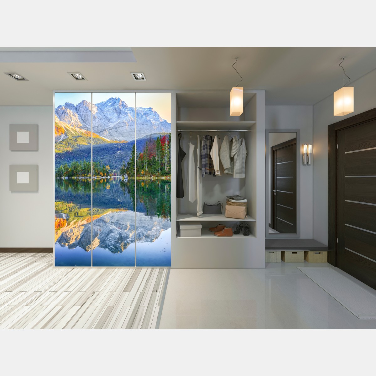 Schrankaufkleber herbstliche spiegelung am Eibsee bei Zugspitze – Wallnifity® Schrankaufkleber herbstliche spiegelung am Eibsee bei Zugspitze – Wallnifity®