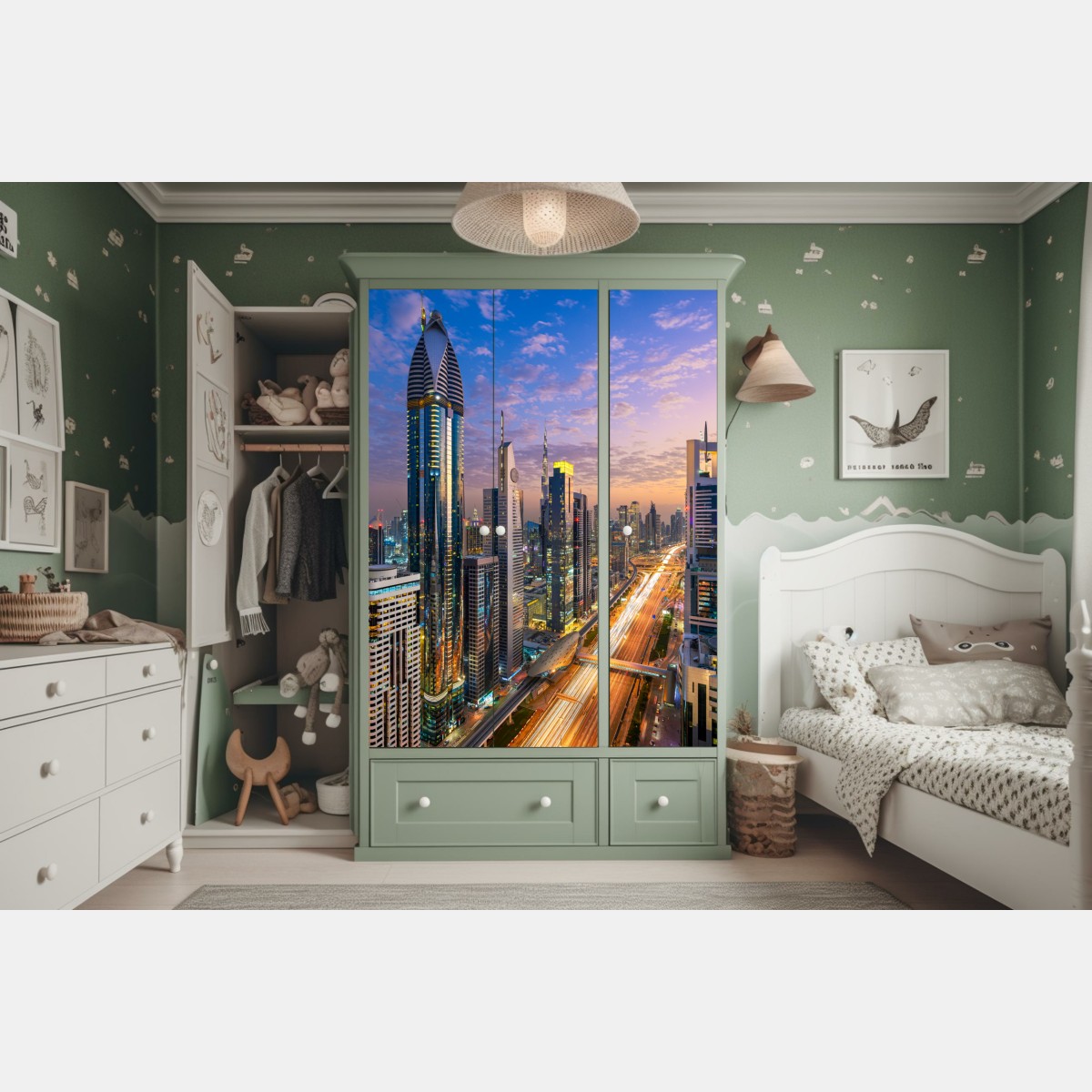 Schrankaufkleber stadtszene Dubais bei dämmerung – Wallnifity® Schrankaufkleber stadtszene Dubais bei dämmerung – Wallnifity®