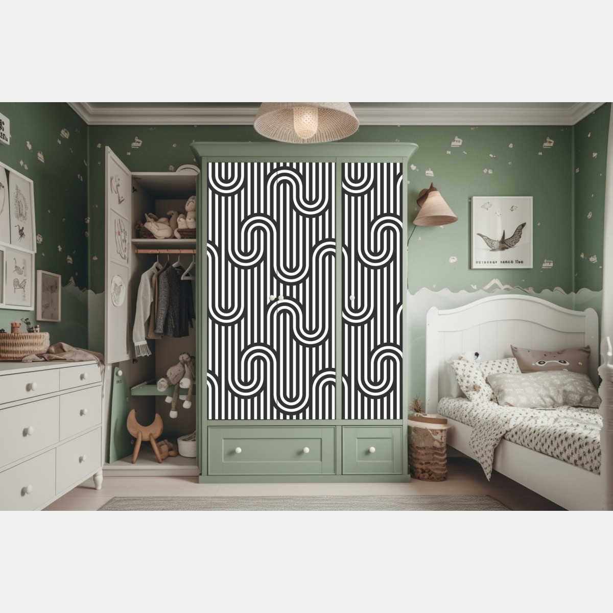 Schrankaufkleber schwarz-weiß geometrisches optisches muster – Wallnifity® Schrankaufkleber schwarz-weiß geometrisches optisches muster – Wallnifity®