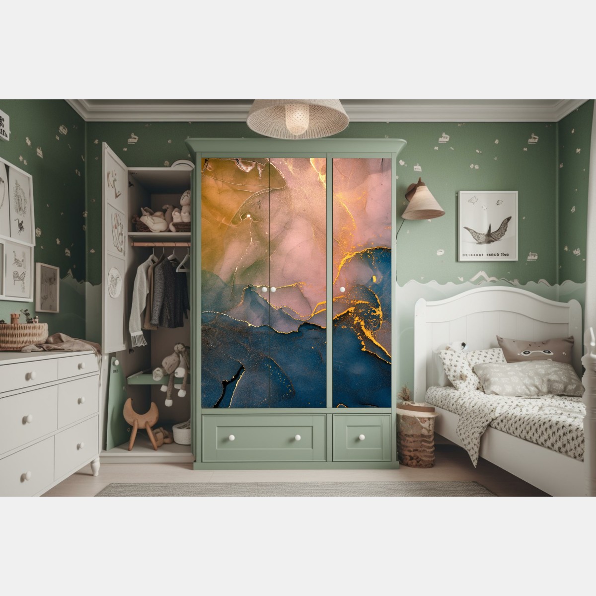 Schrankaufkleber blaues und goldenes abstraktes marmormotiv – Wallnifity® Schrankaufkleber blaues und goldenes abstraktes marmormotiv – Wallnifity®