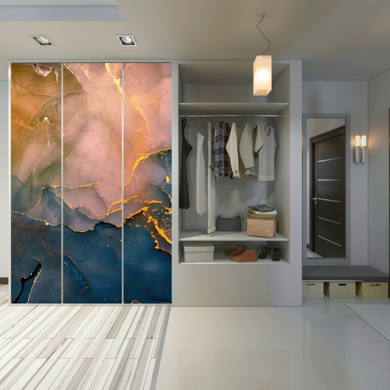Schrankaufkleber blaues und goldenes abstraktes marmormotiv – Wallnifity® Schrankaufkleber blaues und goldenes abstraktes marmormotiv – Wallnifity®