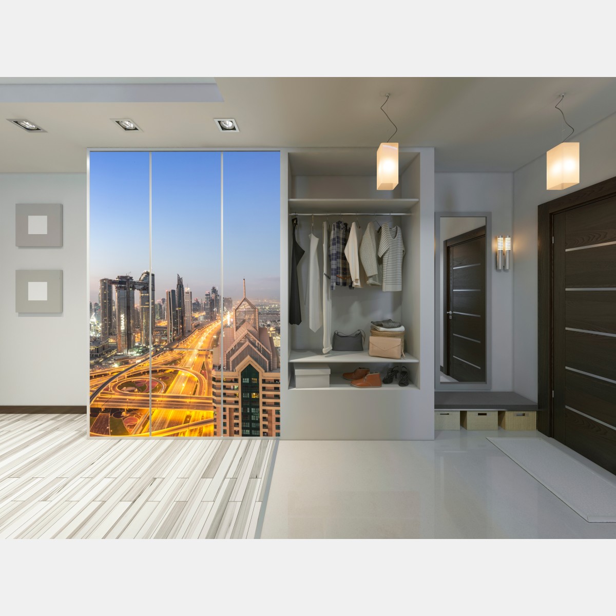 Schrankaufkleber skyline von Dubai bei dämmerung – Wallnifity® Schrankaufkleber skyline von Dubai bei dämmerung – Wallnifity®