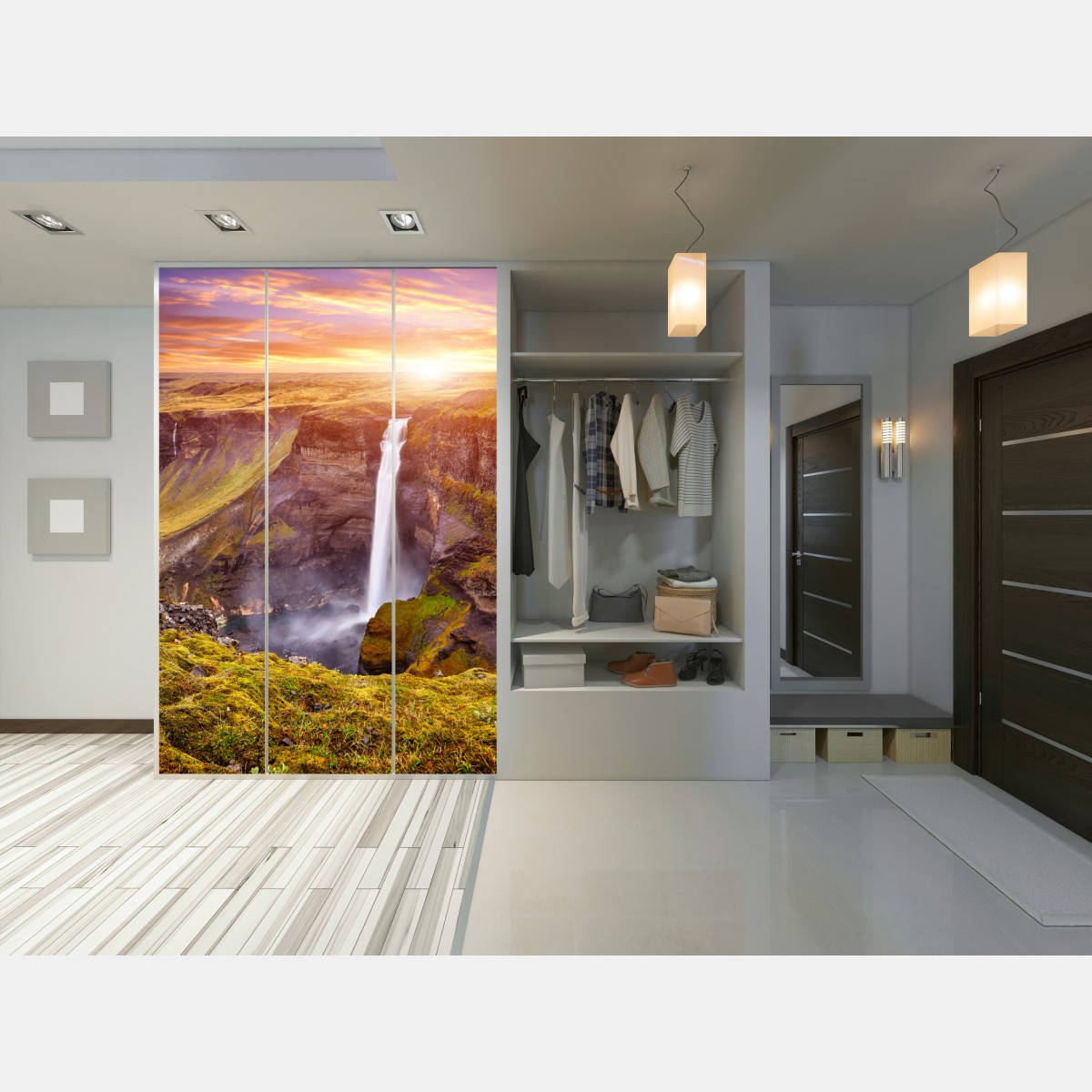 Schrankaufkleber Haifoss wasserfall bei sonnenuntergang – Wallnifity® Schrankaufkleber Haifoss wasserfall bei sonnenuntergang – Wallnifity®