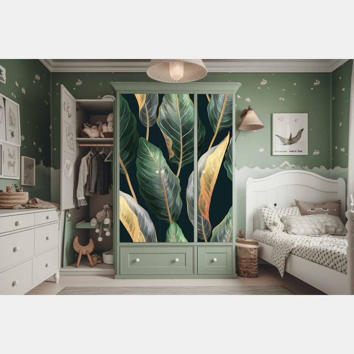 Schrankaufkleber vintage tropisches blättermuster – Wallnifity® Schrankaufkleber vintage tropisches blättermuster – Wallnifity®