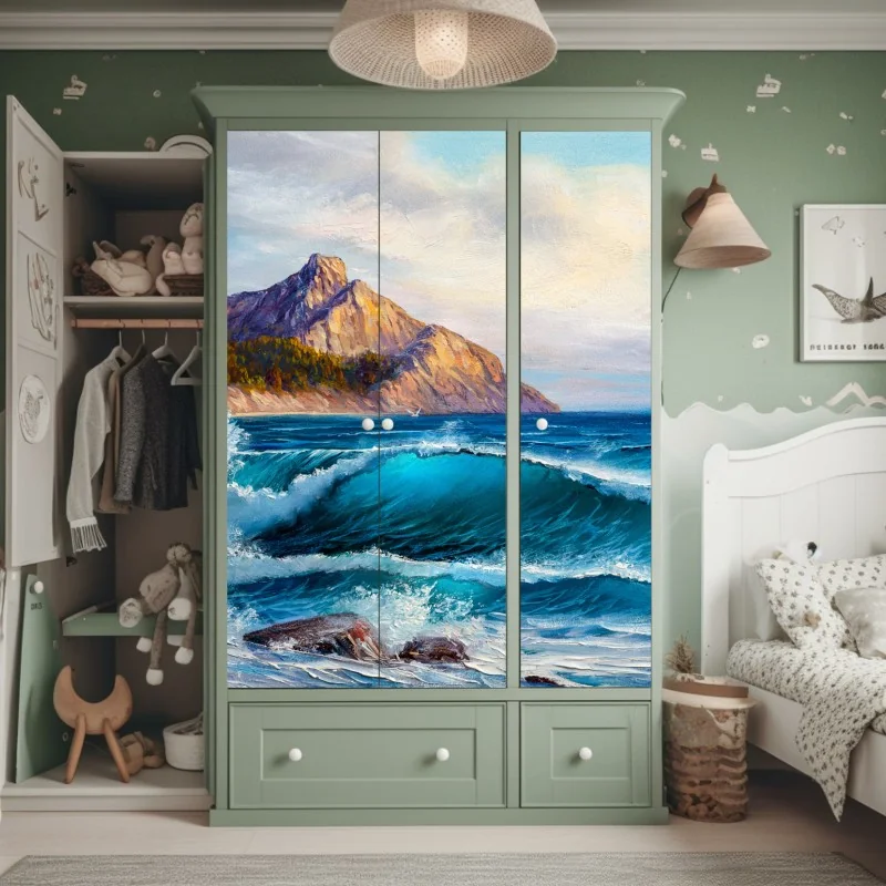 Schrankaufkleber türkisblaue welle - meereslandschaft in öl – Wallnifity® Schrankaufkleber türkisblaue welle - meereslandschaft in öl – Wallnifity®