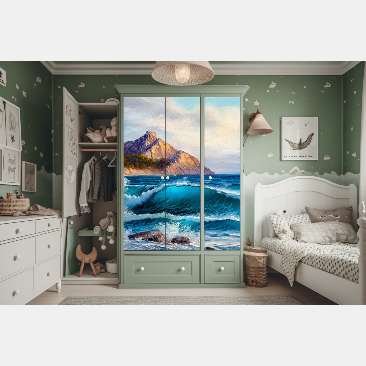 Schrankaufkleber türkisblaue welle - meereslandschaft in öl – Wallnifity® Schrankaufkleber türkisblaue welle - meereslandschaft in öl – Wallnifity®