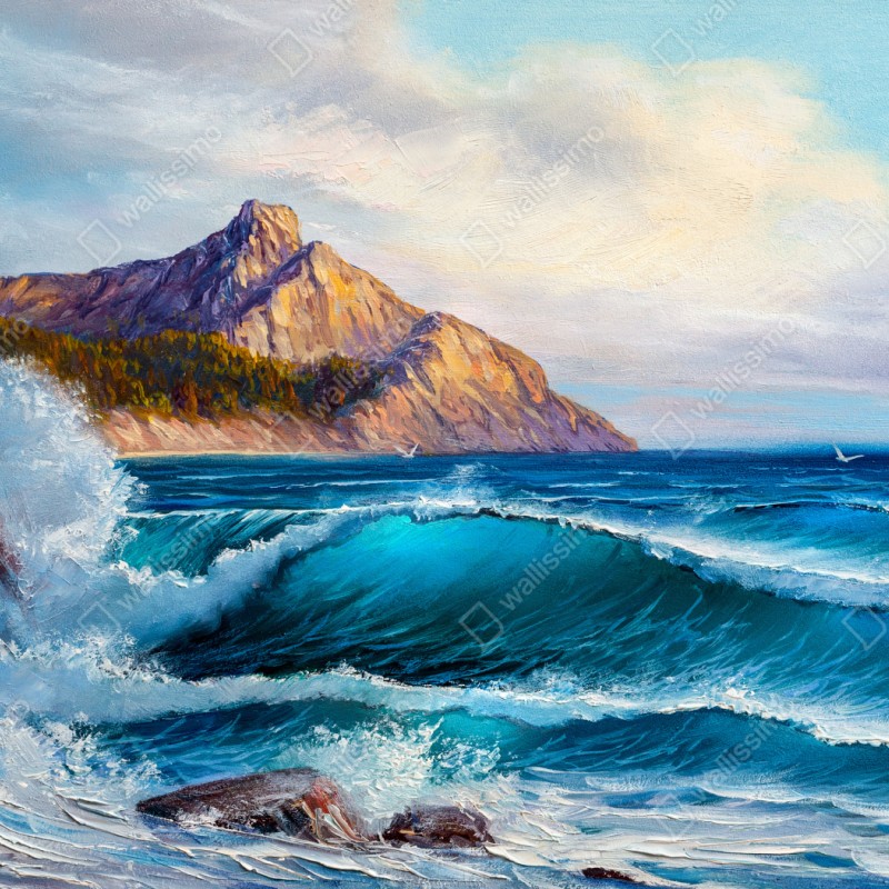 Schrankaufkleber türkisblaue welle - meereslandschaft in öl – Wallnifity® Schrankaufkleber türkisblaue welle - meereslandschaft in öl – Wallnifity®