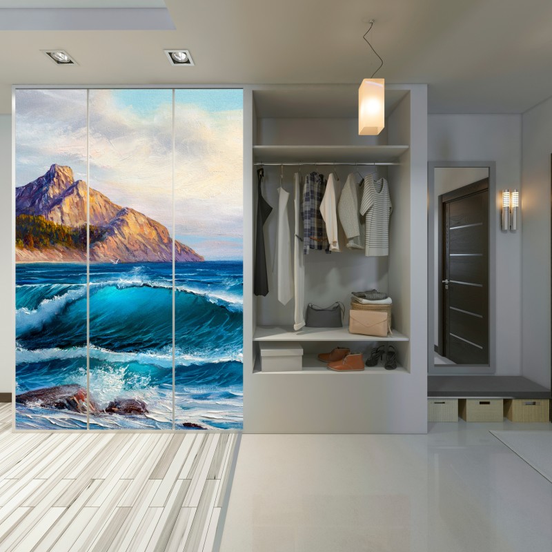 Schrankaufkleber türkisblaue welle - meereslandschaft in öl – Wallnifity® Schrankaufkleber türkisblaue welle - meereslandschaft in öl – Wallnifity®