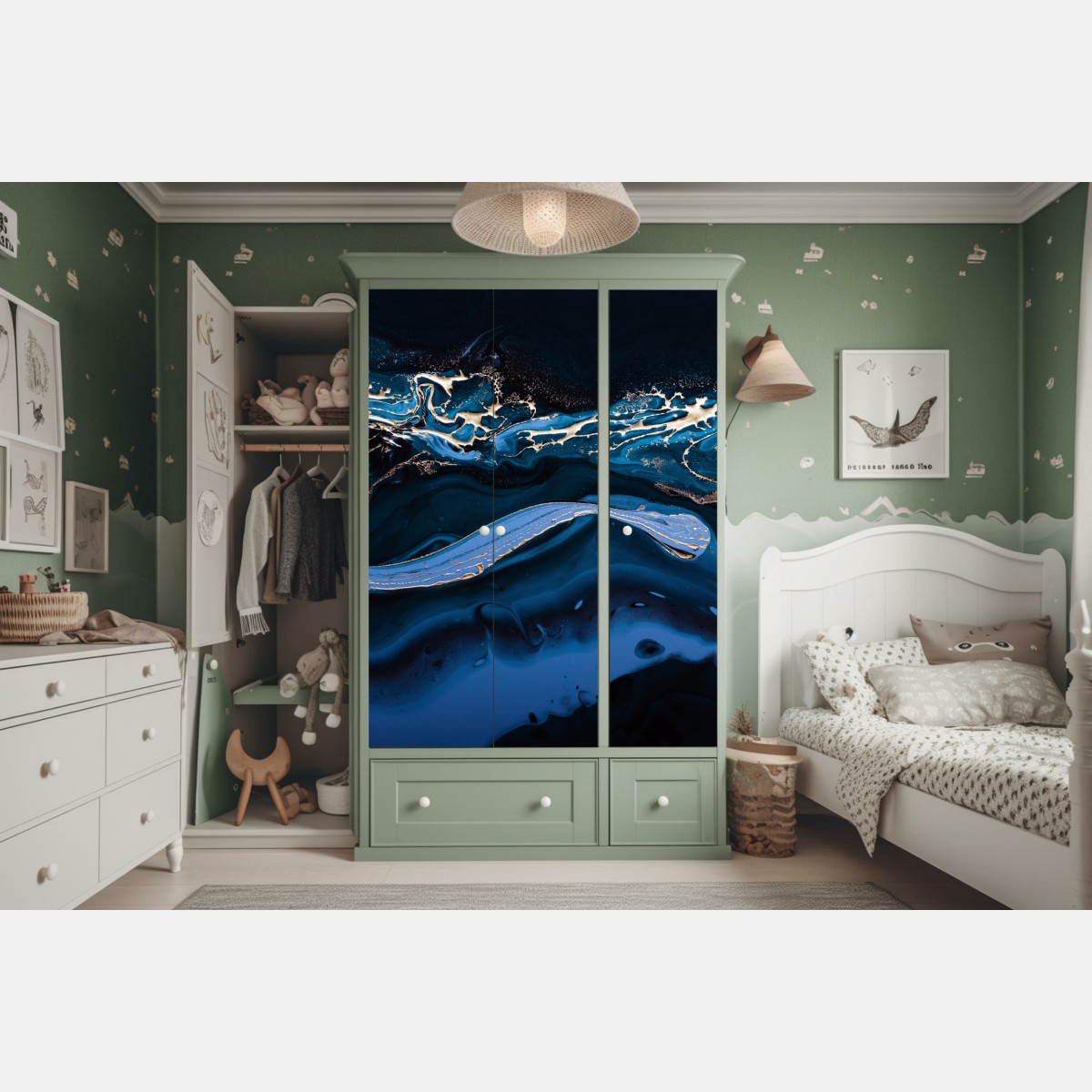 Schrankaufkleber marineblaue und goldene abstraktion – Wallnifity®