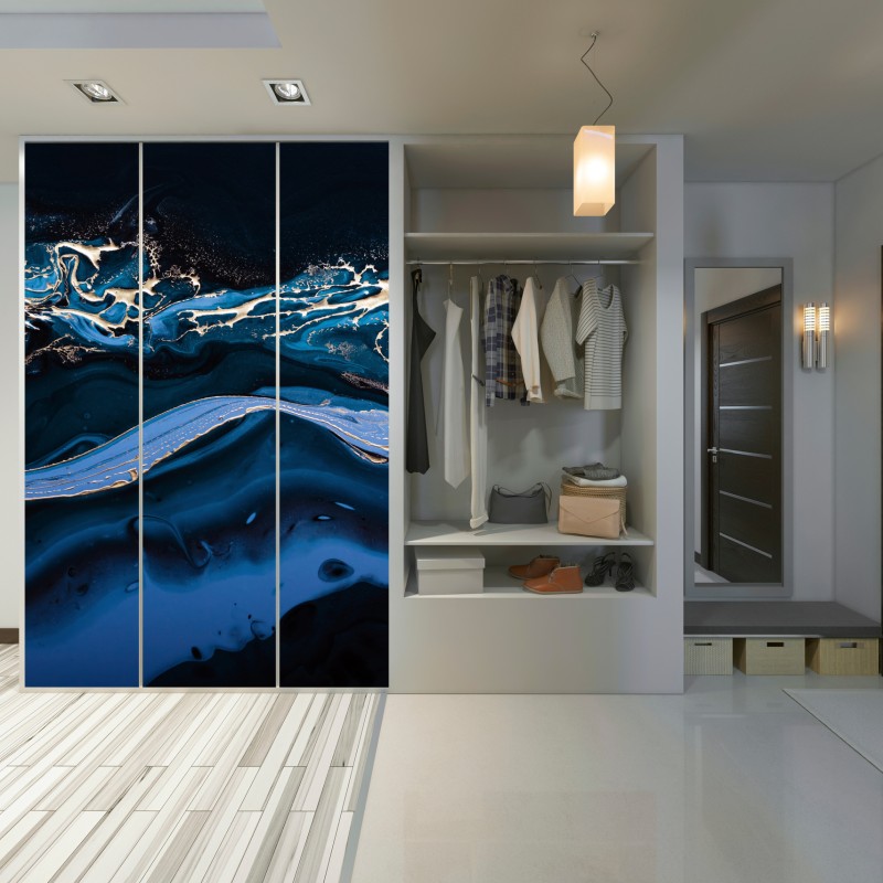 Schrankaufkleber marineblaue und goldene abstraktion – Wallnifity®