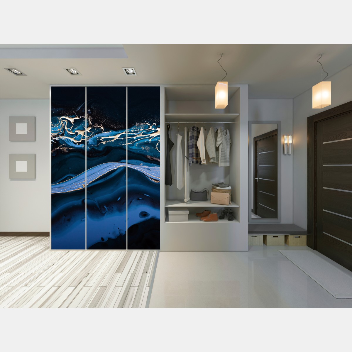 Schrankaufkleber marineblaue und goldene abstraktion – Wallnifity®