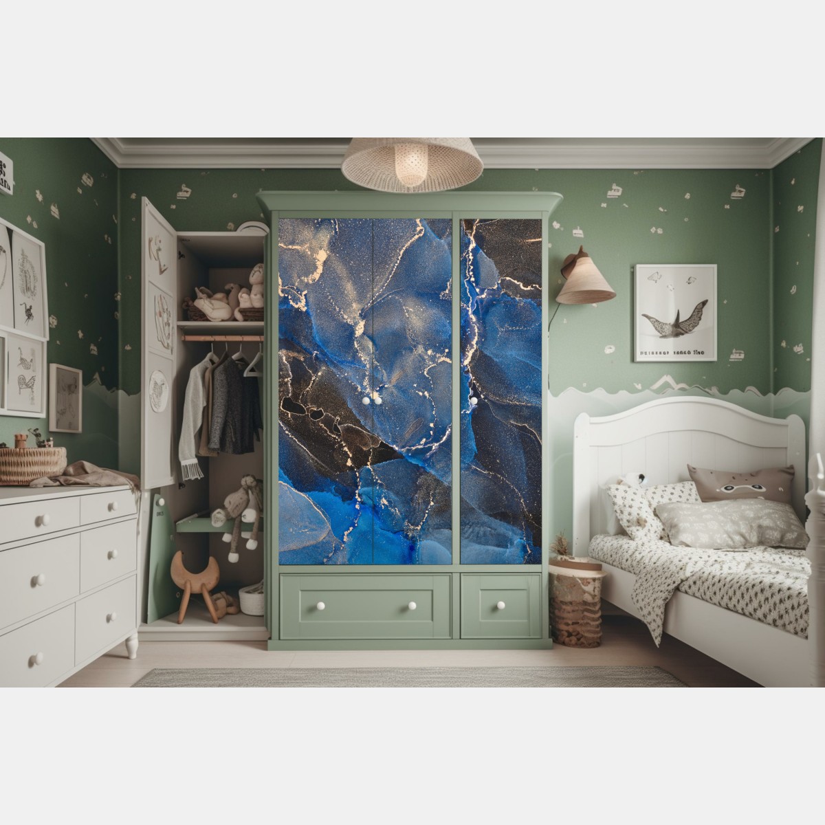 Schrankaufkleber luxuriöse blaue und goldene abstrakte wellen – Wallnifity® Schrankaufkleber luxuriöse blaue und goldene abstrakte wellen – Wallnifity®