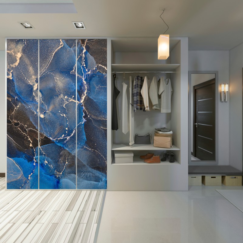 Schrankaufkleber luxuriöse blaue und goldene abstrakte wellen – Wallnifity® Schrankaufkleber luxuriöse blaue und goldene abstrakte wellen – Wallnifity®