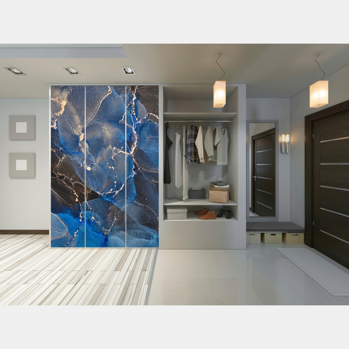 Schrankaufkleber luxuriöse blaue und goldene abstrakte wellen – Wallnifity® Schrankaufkleber luxuriöse blaue und goldene abstrakte wellen – Wallnifity®