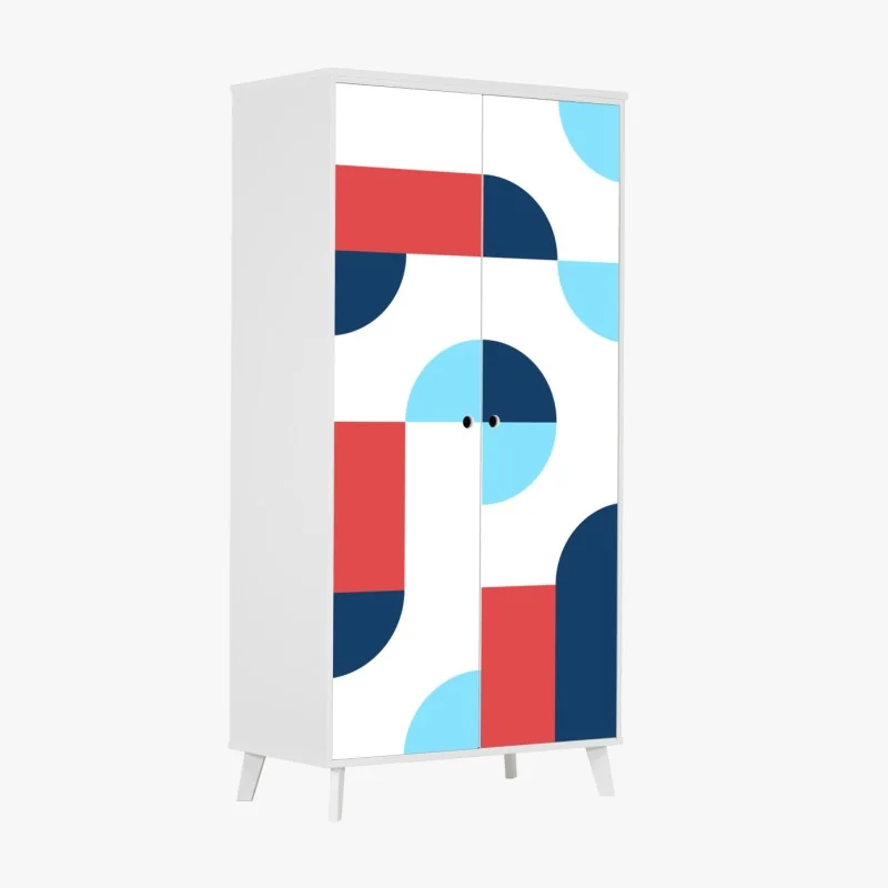 Schrankaufkleber mutiges geometrisches muster in dunkelblau und koralle