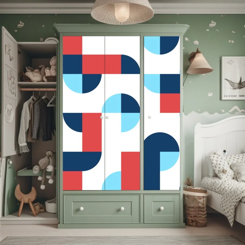 Schrankaufkleber mutiges geometrisches muster in dunkelblau und koralle – Wallnifity® Schrankaufkleber mutiges geometrisches muster in dunkelblau und koralle – Wallnifity®