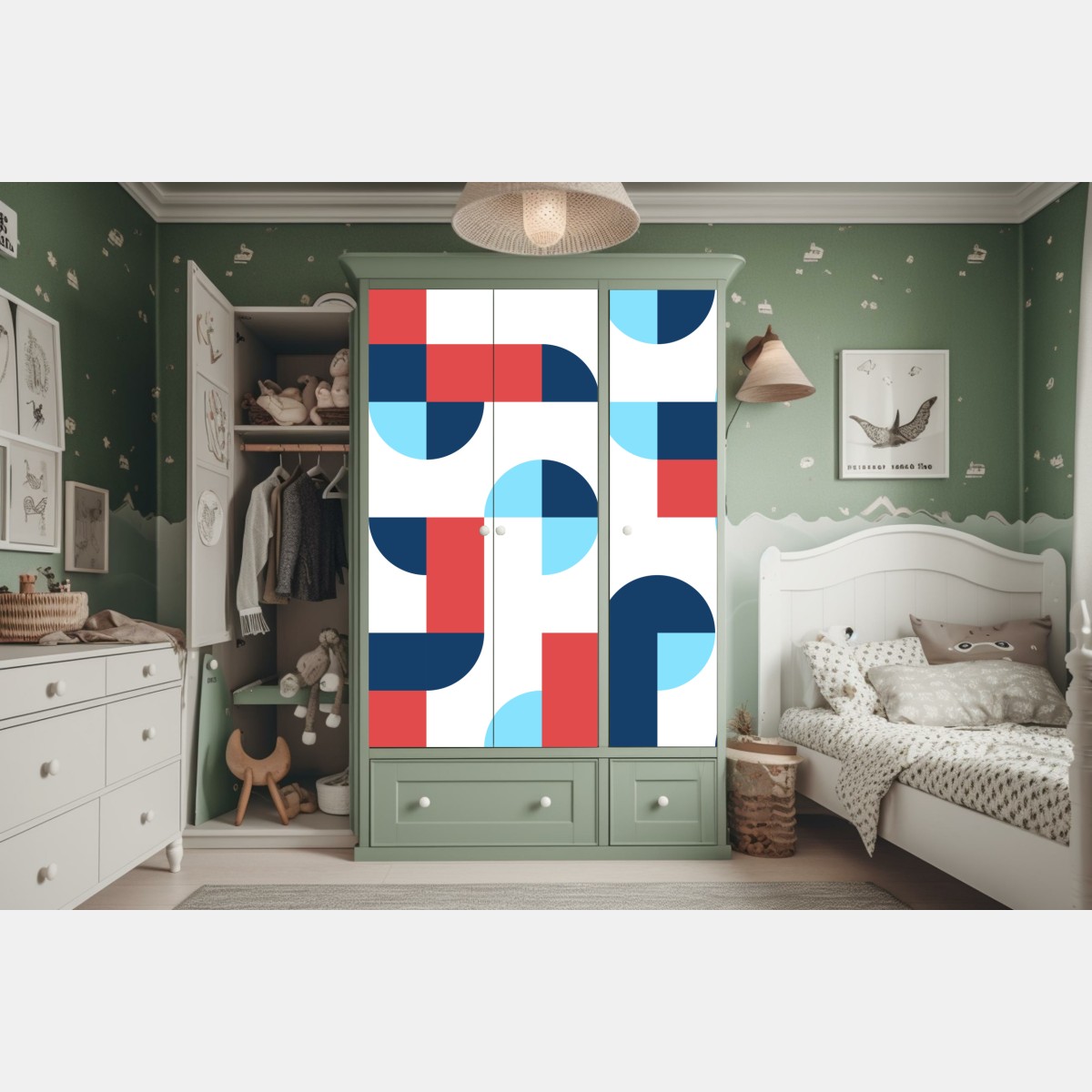 Schrankaufkleber mutiges geometrisches muster in dunkelblau und koralle – Wallnifity® Schrankaufkleber mutiges geometrisches muster in dunkelblau und koralle – Wallnifity®