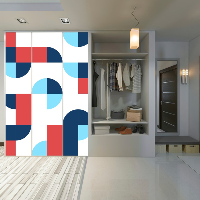 Schrankaufkleber mutiges geometrisches muster in dunkelblau und koralle – Wallnifity® Schrankaufkleber mutiges geometrisches muster in dunkelblau und koralle – Wallnifity®