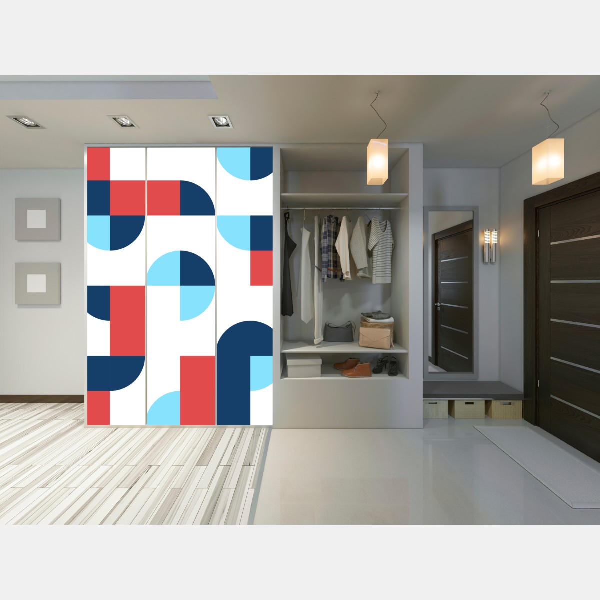 Schrankaufkleber mutiges geometrisches muster in dunkelblau und koralle – Wallnifity® Schrankaufkleber mutiges geometrisches muster in dunkelblau und koralle – Wallnifity®