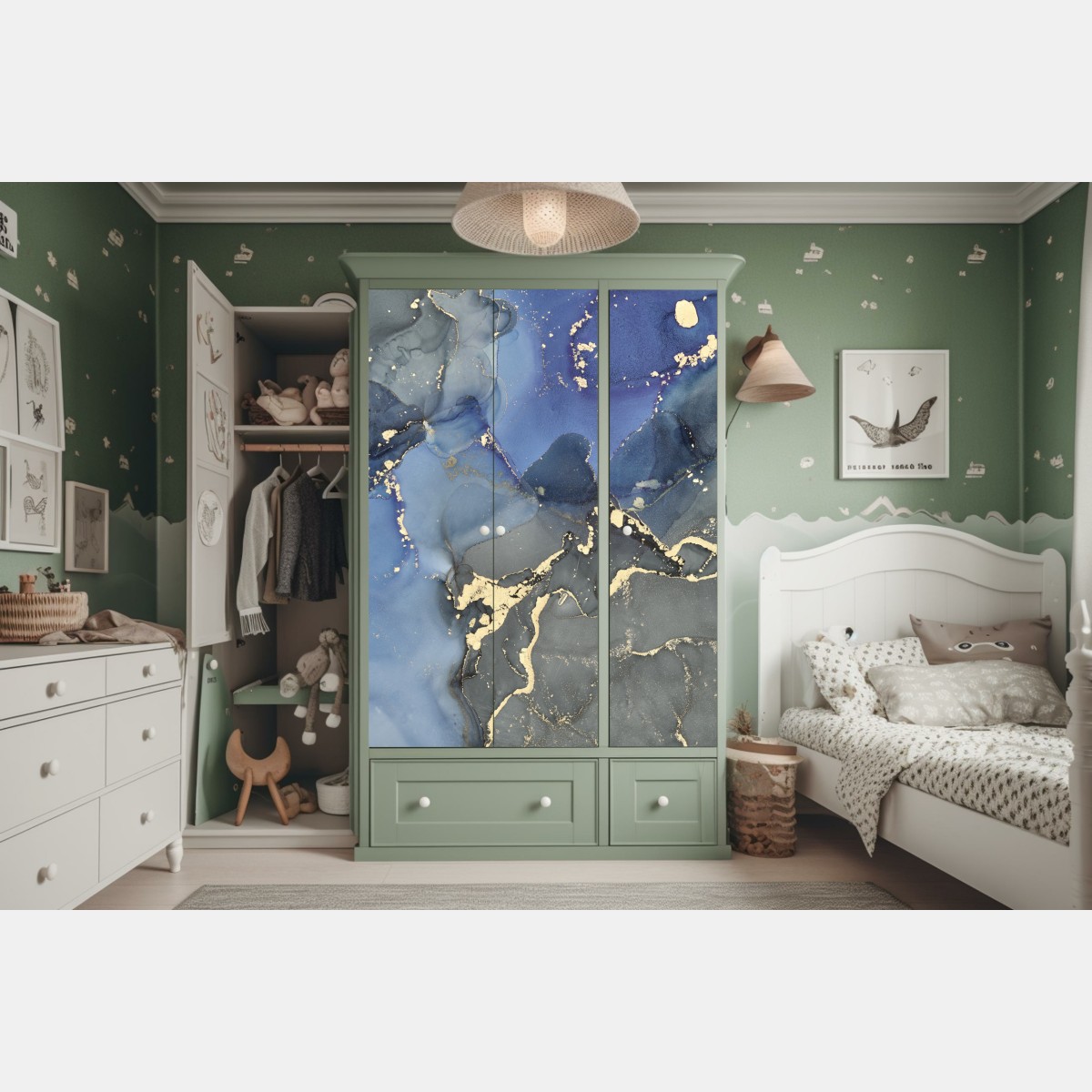 Schrankaufkleber luxuriöse blau-goldene abstraktion – Wallnifity® Schrankaufkleber luxuriöse blau-goldene abstraktion – Wallnifity®