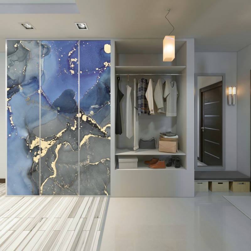 Schrankaufkleber luxuriöse blau-goldene abstraktion – Wallnifity® Schrankaufkleber luxuriöse blau-goldene abstraktion – Wallnifity®