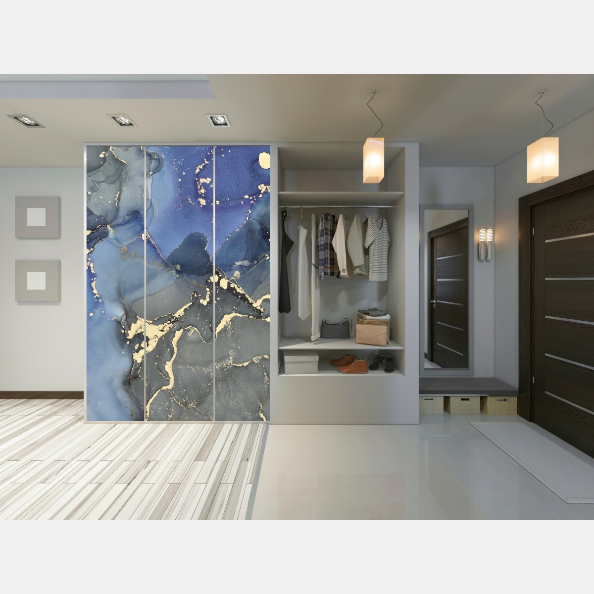 Schrankaufkleber luxuriöse blau-goldene abstraktion – Wallnifity® Schrankaufkleber luxuriöse blau-goldene abstraktion – Wallnifity®