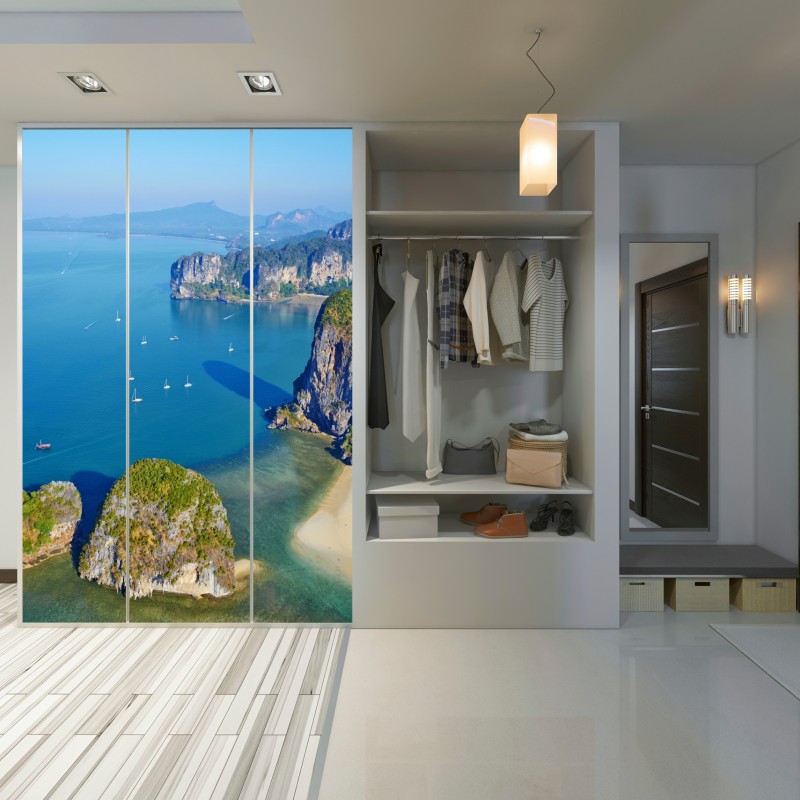 Schrankaufkleber türkise insel- und klippenlandschaft – Wallnifity®