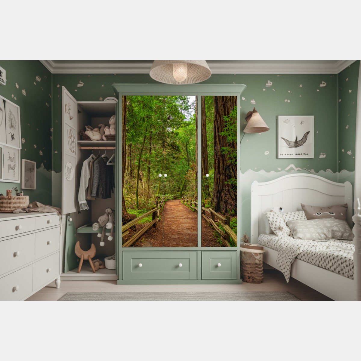 Schrankaufkleber majestätischer waldpfad zwischen mammutbäumen – Wallnifity® Schrankaufkleber majestätischer waldpfad zwischen mammutbäumen – Wallnifity®