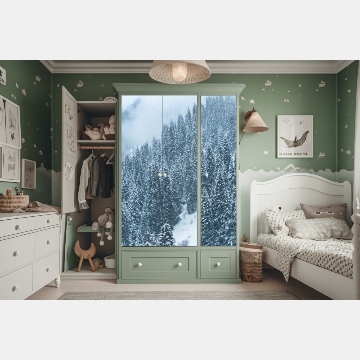 Schrankaufkleber nebeliger schneebedeckter kiefernwald – Wallnifity® Schrankaufkleber nebeliger schneebedeckter kiefernwald – Wallnifity®