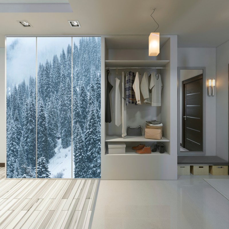 Schrankaufkleber nebeliger schneebedeckter kiefernwald – Wallnifity® Schrankaufkleber nebeliger schneebedeckter kiefernwald – Wallnifity®