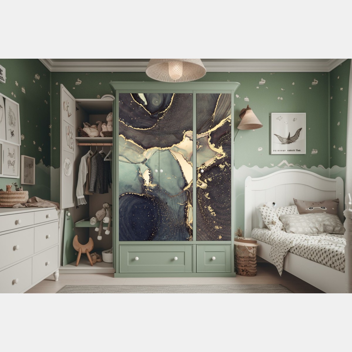 Schrankaufkleber türkis und gold abstrakte fließmalerei – Wallnifity® Schrankaufkleber türkis und gold abstrakte fließmalerei – Wallnifity®