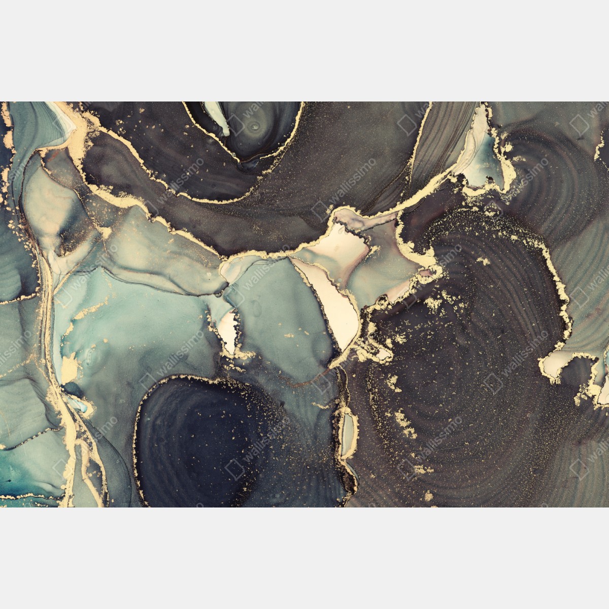 Schrankaufkleber türkis und gold abstrakte fließmalerei – Wallnifity® Schrankaufkleber türkis und gold abstrakte fließmalerei – Wallnifity®